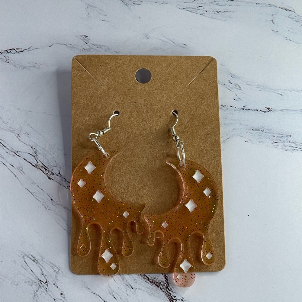 Handmade Resin Earrings | Crescent moon and stars